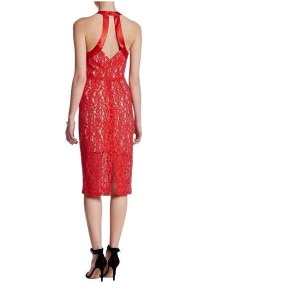 Abs collections Sz 2 red floral lace midi dress RED FLAME/NUDE - Picture 1 of 2
